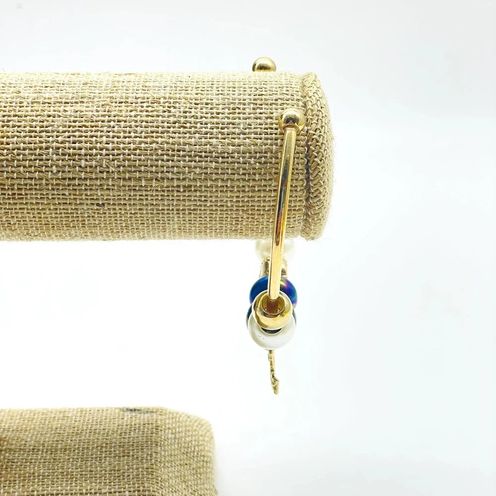 D'Bello Gold Tone Cuff Bracelet Blue Crystal Beads Crown Charm Adjustable NWT